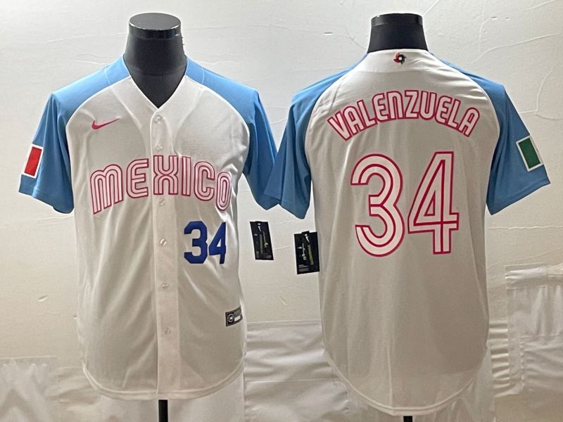 Men 2023 World Cub Mexico #34 Valenzuela White blue Nike MLB Jersey6->more jerseys->MLB Jersey